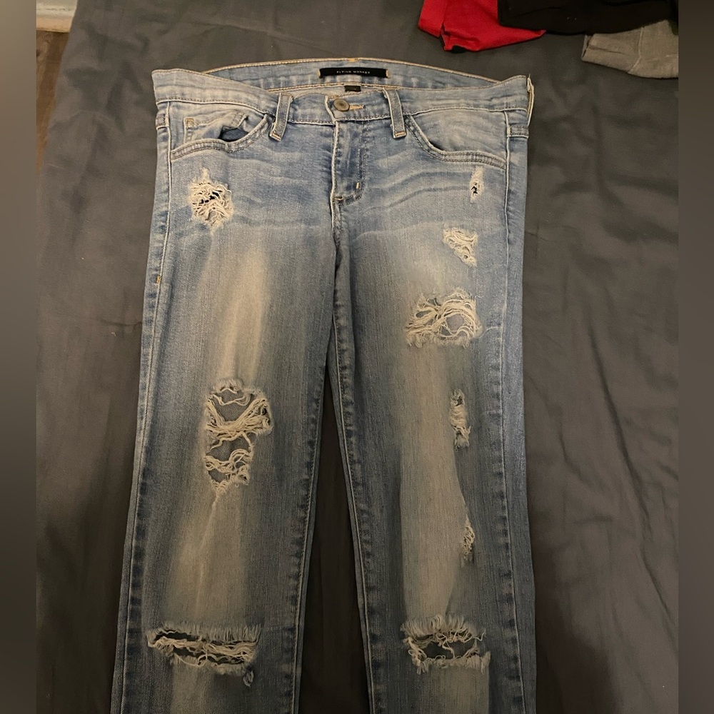 Flying Monkey Light Blue Distressed Straight Leg Jeans